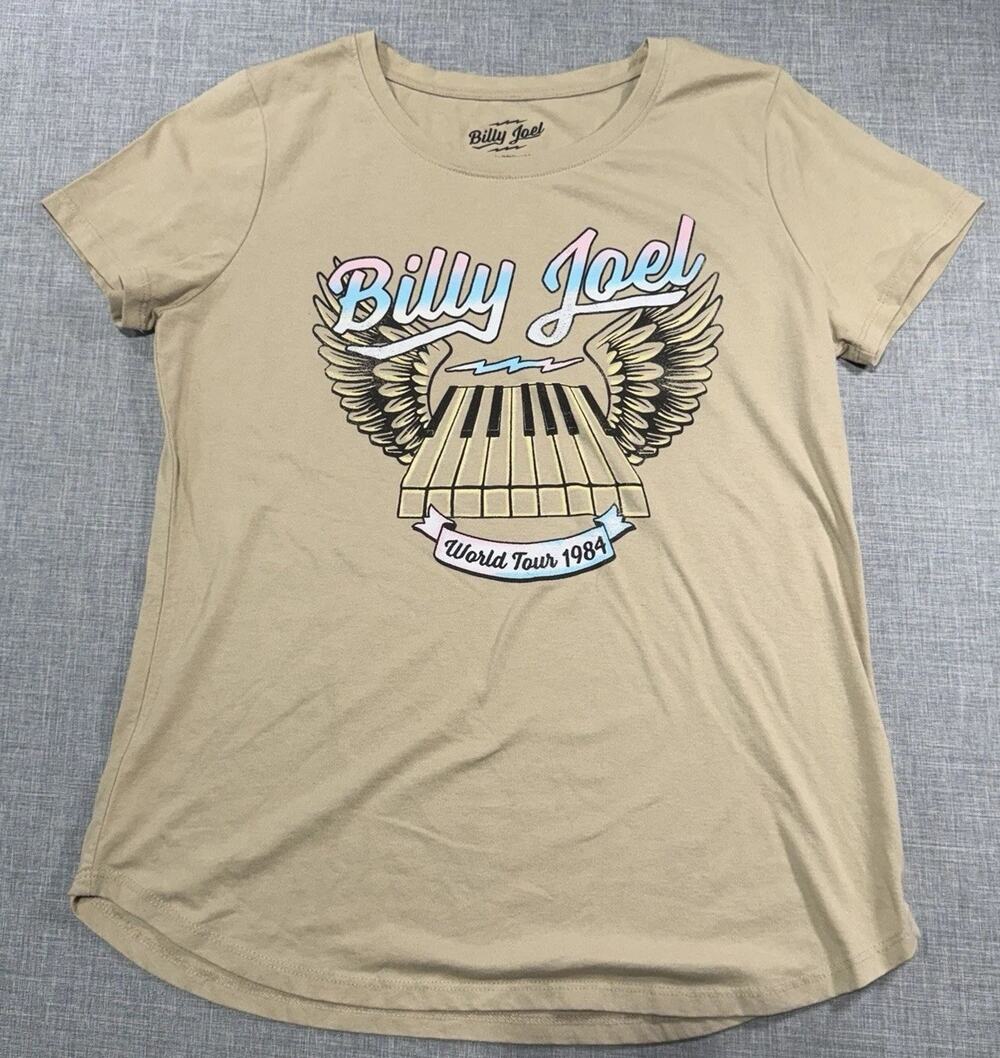 Official Billy Joel World Tour 1984 Piano Wings Taupe Crew Neck T Shirt Small